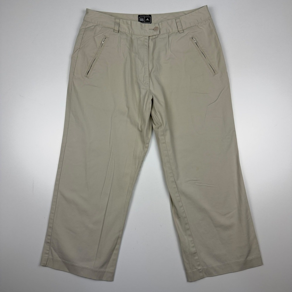 Adidas Stretch Pants Women Size 10 Khaki Beige Zipper Pockets Cotton Chino - Picture 2 of 10